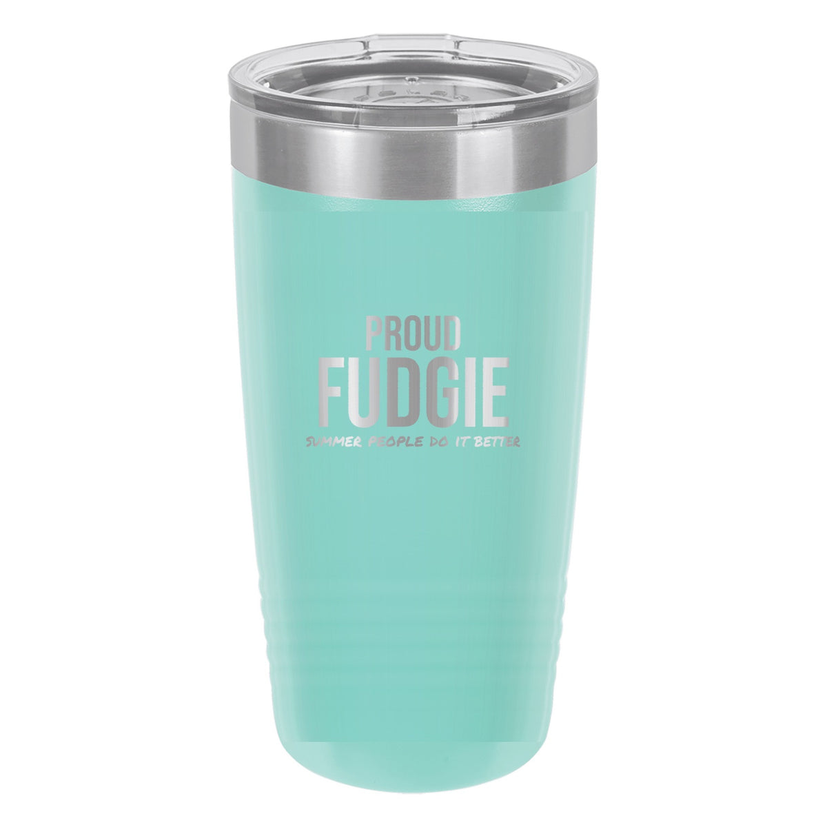 Proud Fudgie laser etched 20 oz Polar Camel ringneck tumbler in Teal