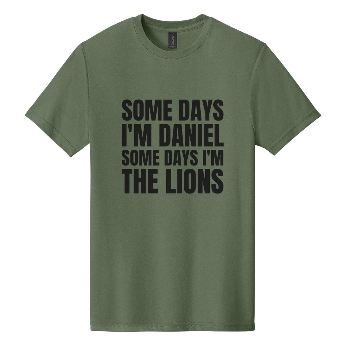 Some Days I'm Daniel. Some Days I'm the Lions tee in Cactus, Anton font, Black ink