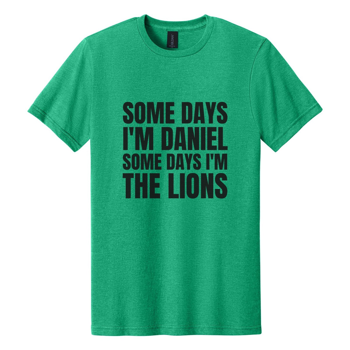Some Days I'm Daniel. Some Days I'm the Lions tee in Kelly Mist, Anton font, Black ink
