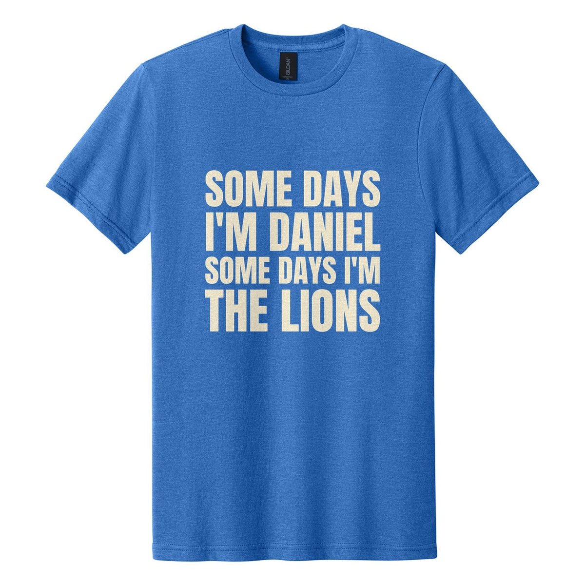 Some Days I'm Daniel. Some Days I'm the Lions tee in Royal Mist, Anton font, Cream ink