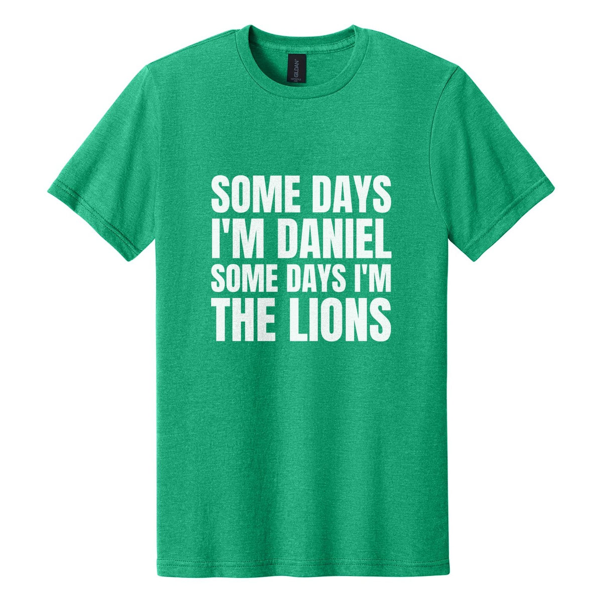 Some Days I'm Daniel. Some Days I'm the Lions tee in Kelly Mist, Anton font, White ink