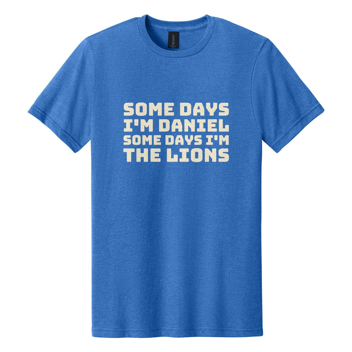 Some Days I'm Daniel. Some Days I'm the Lions tee in Royal Mist, Bungee font, Cream ink