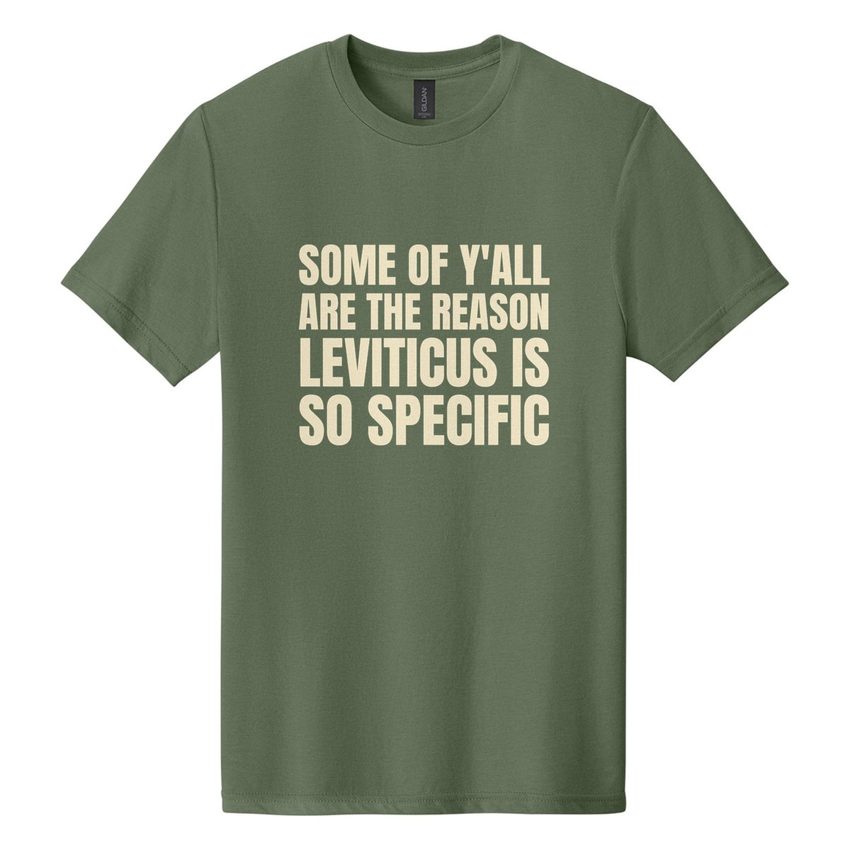 Some of Y'all Are the Reason Leviticus Is So Specific tee in Cactus, Anton font, Cream ink