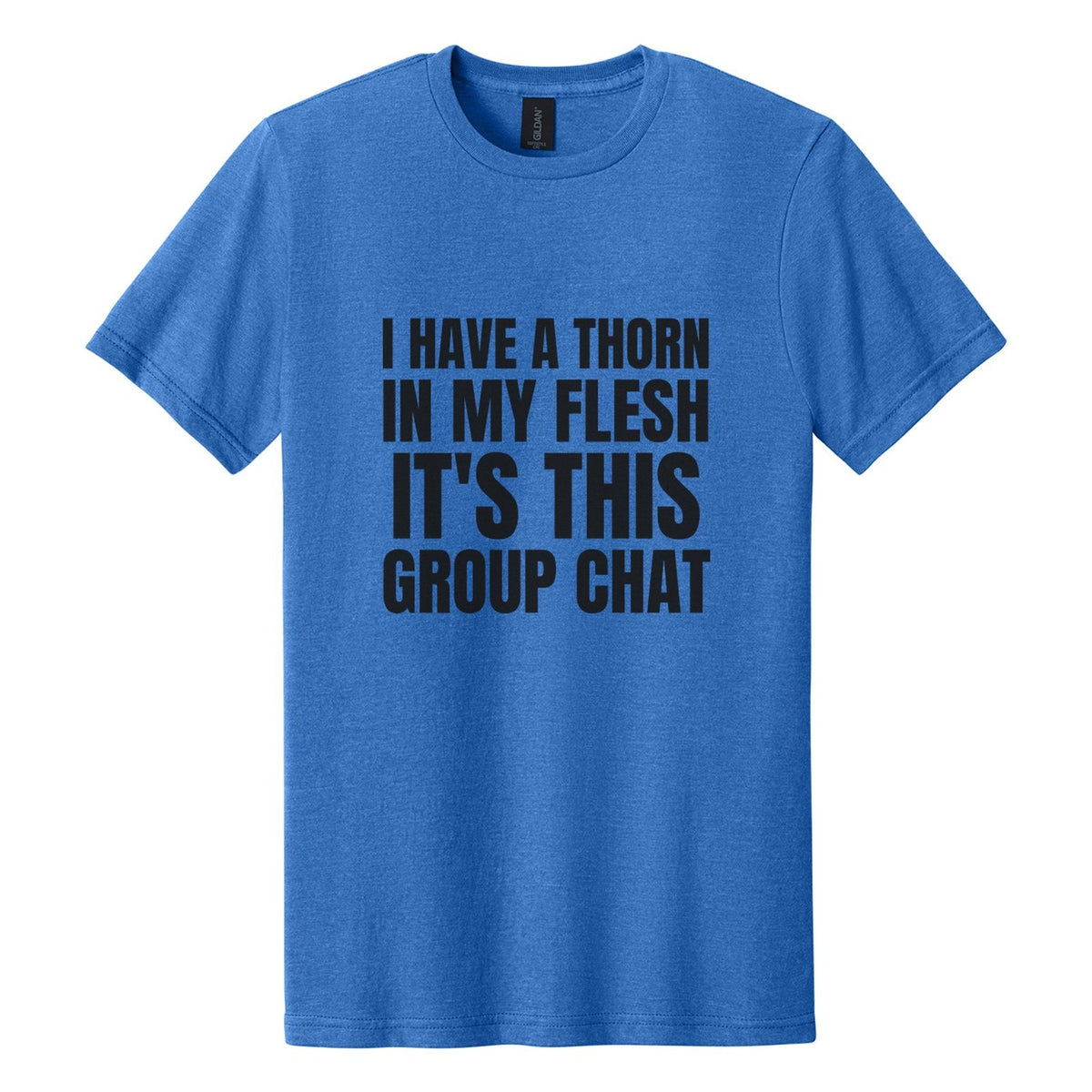 I Have a Thorn in My Flesh. It's This Group Chat tee in Royal Mist, Anton font, Black ink