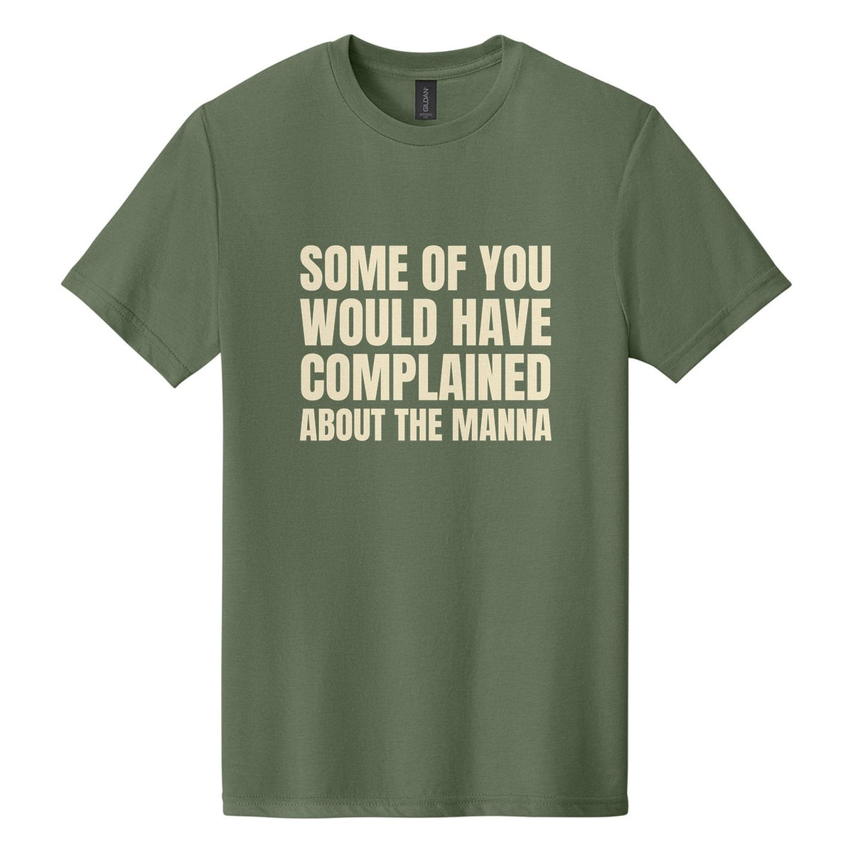 Some of You Would Have Complained About the Manna tee in Cactus, Anton font, Cream ink