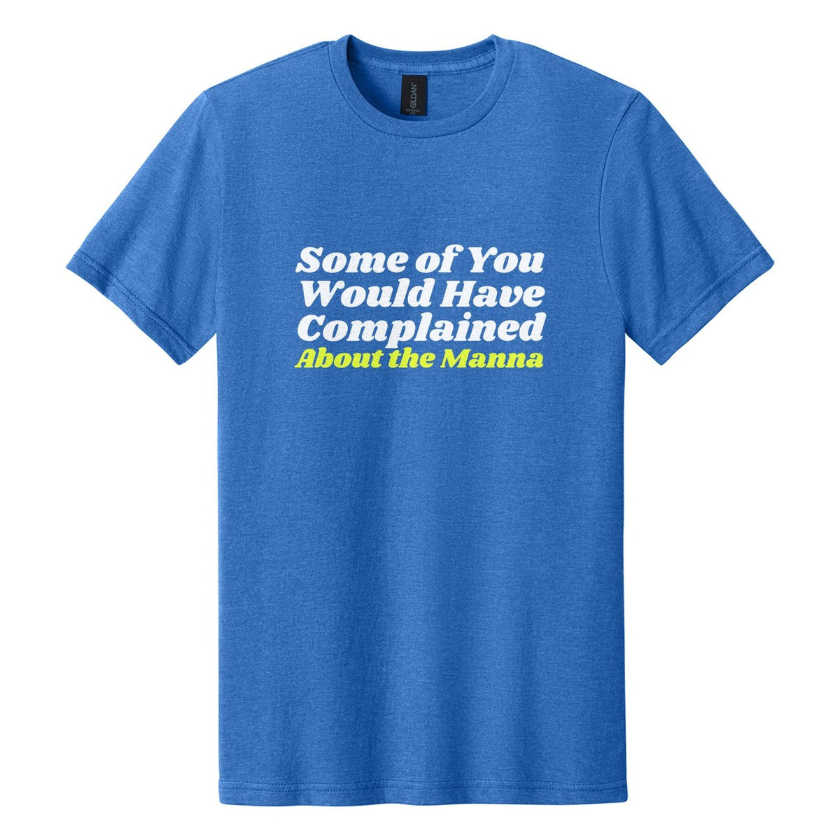 Some of You Would Have Complained About the Manna tee in Royal Mist, Shrikhand font, White + Neon Yellow ink
