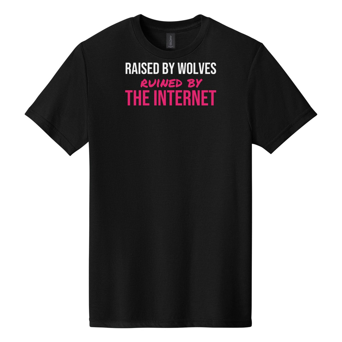 Raised By Wolves tee on Gildan Softstyle CVC 64000CVC in Pitch Black