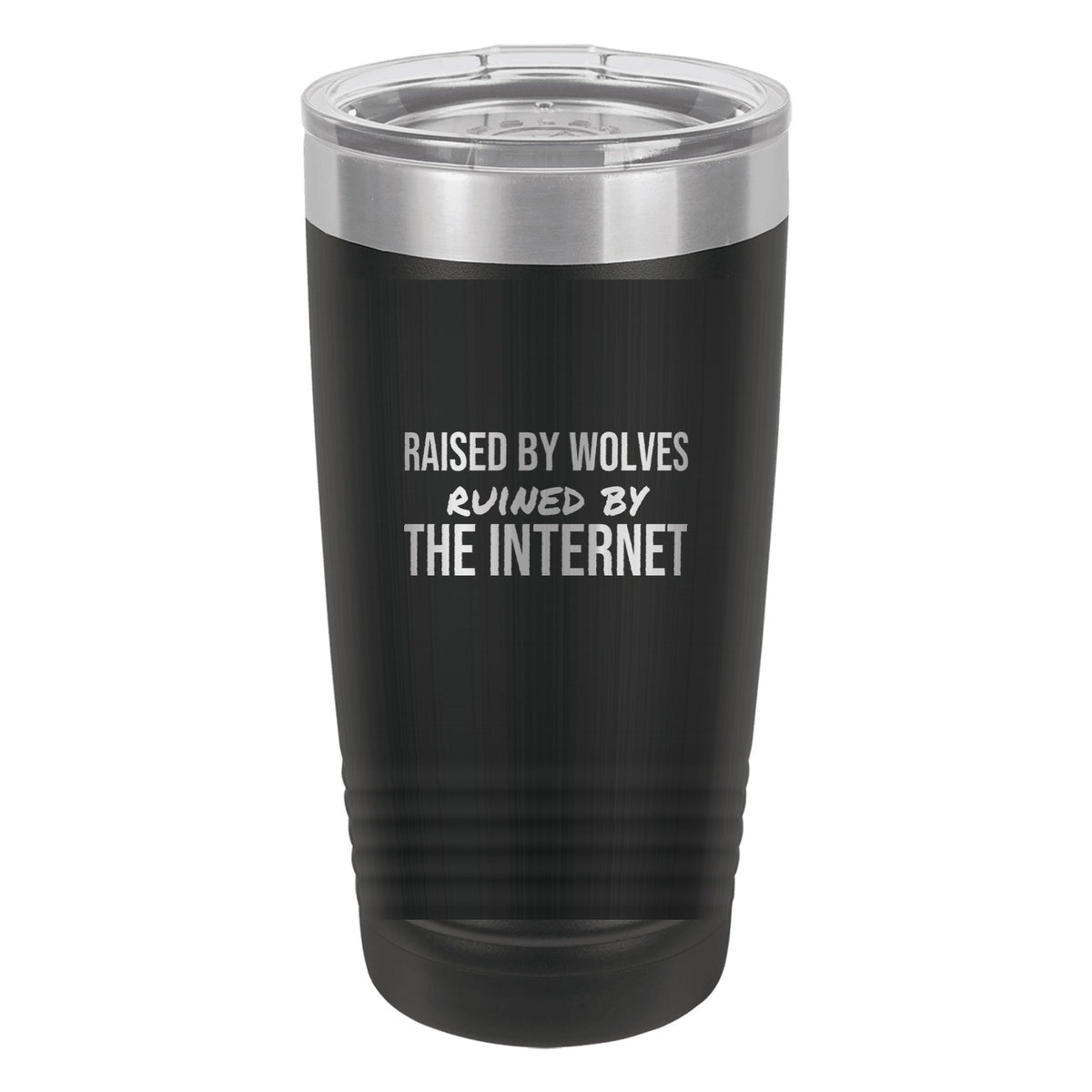 Raised By Wolves laser etched 20 oz Polar Camel ringneck tumbler in Black