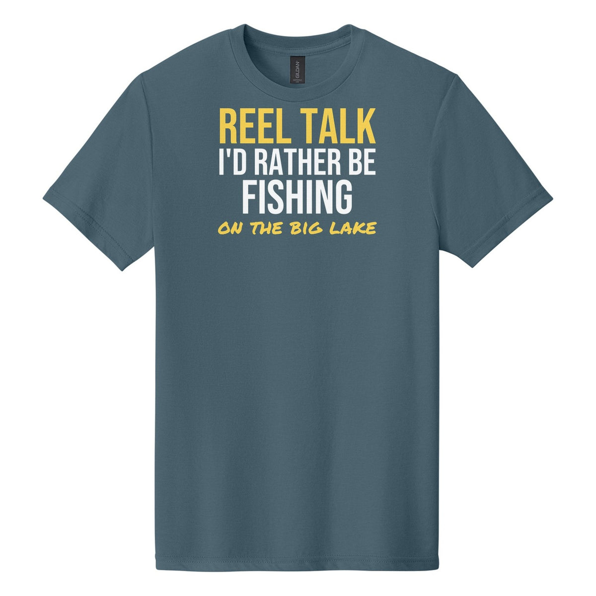 Reel Talk tee on Gildan Softstyle CVC 64000CVC in Steel Blue