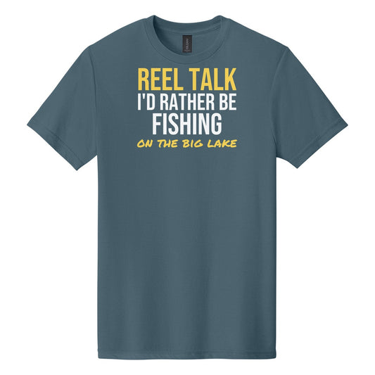 Reel Talk tee on Gildan Softstyle CVC 64000CVC in Steel Blue