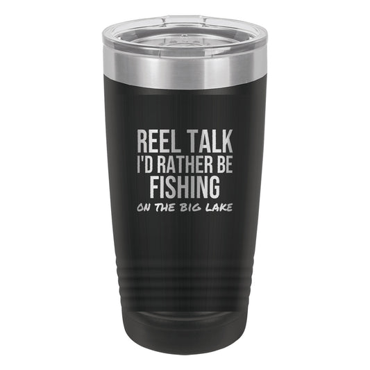 Reel Talk laser etched 20 oz Polar Camel ringneck tumbler in Black