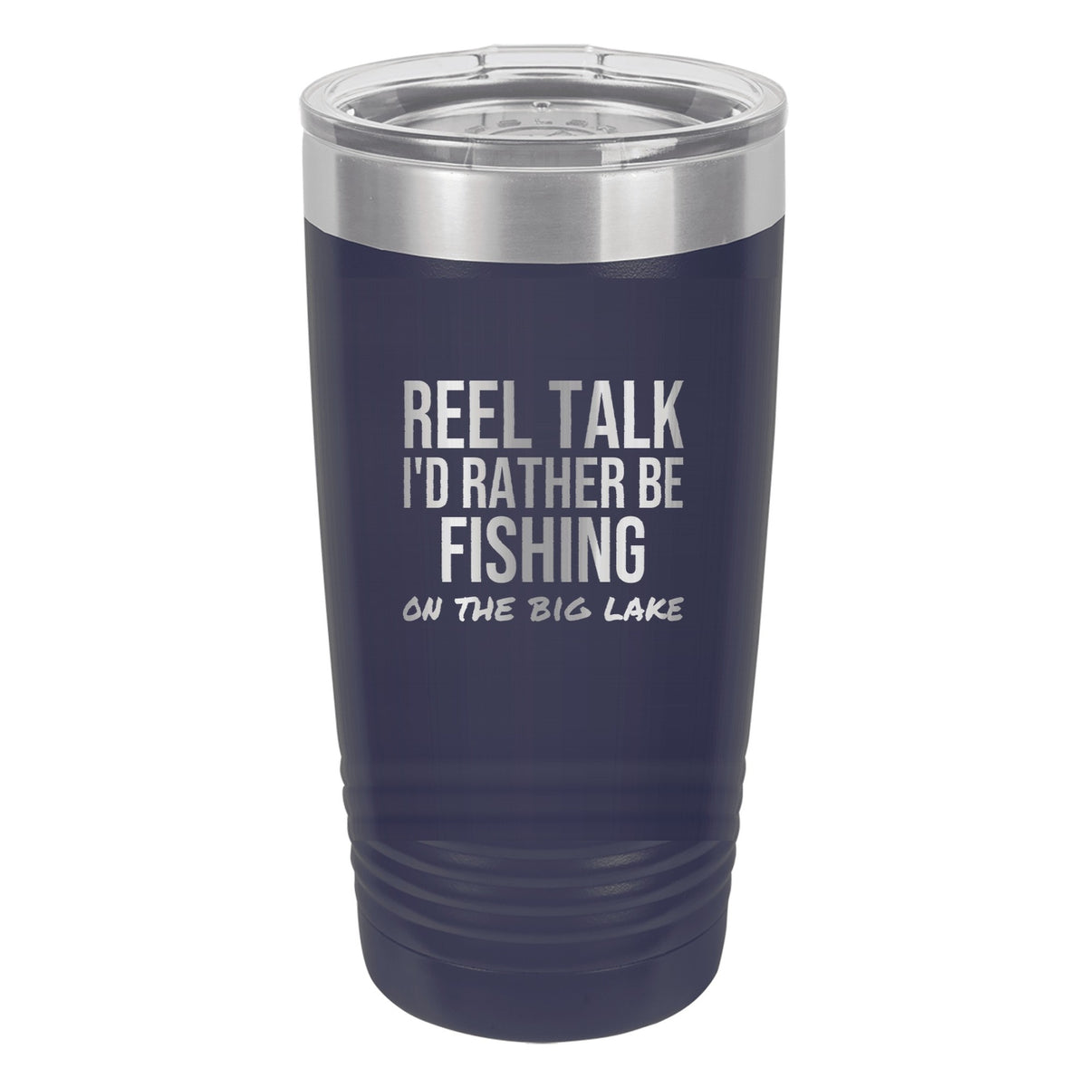 Reel Talk laser etched 20 oz Polar Camel ringneck tumbler in Navy Blue