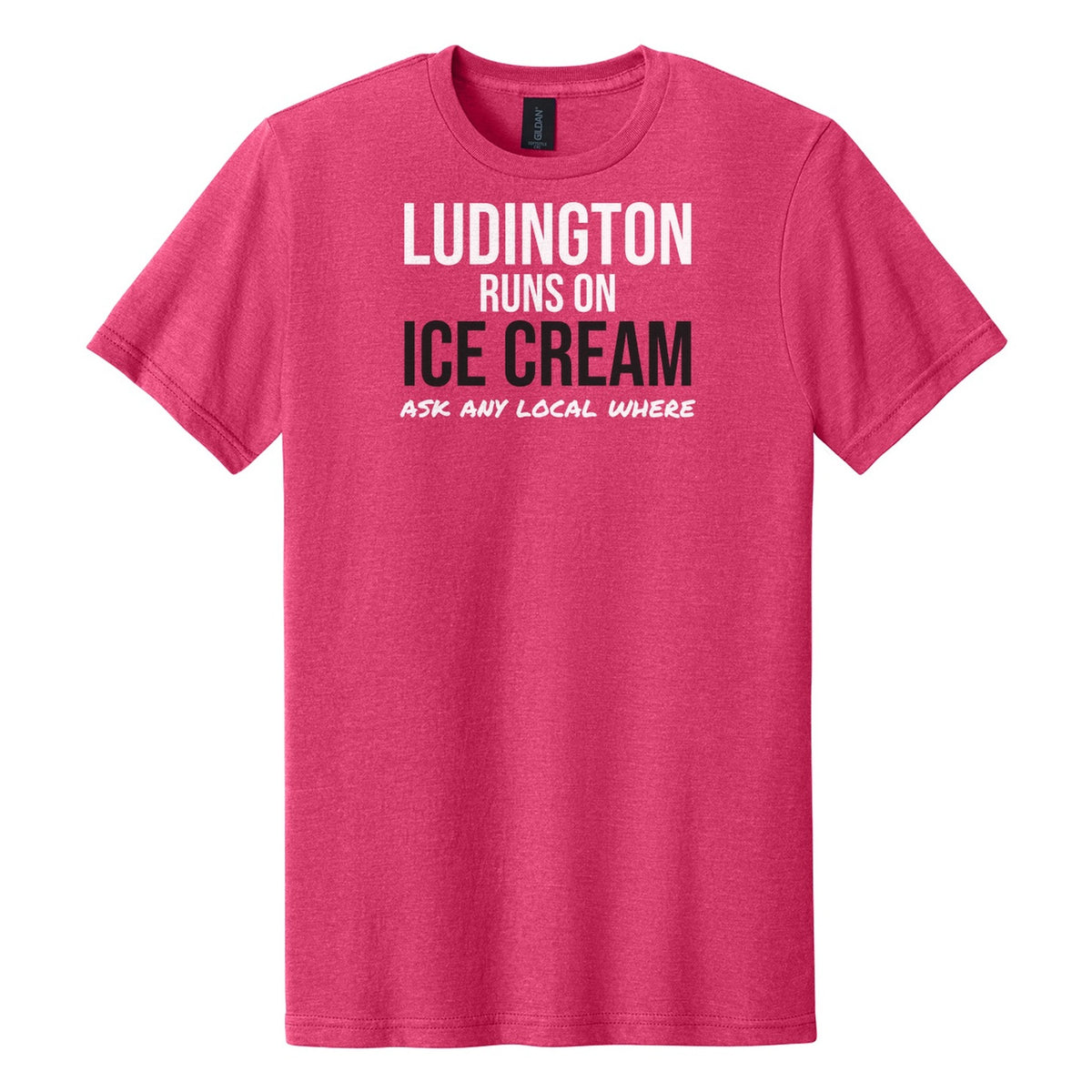 Ludington Runs On Ice Cream tee on Gildan Softstyle CVC 64000CVC in Pink Lemonade Mist