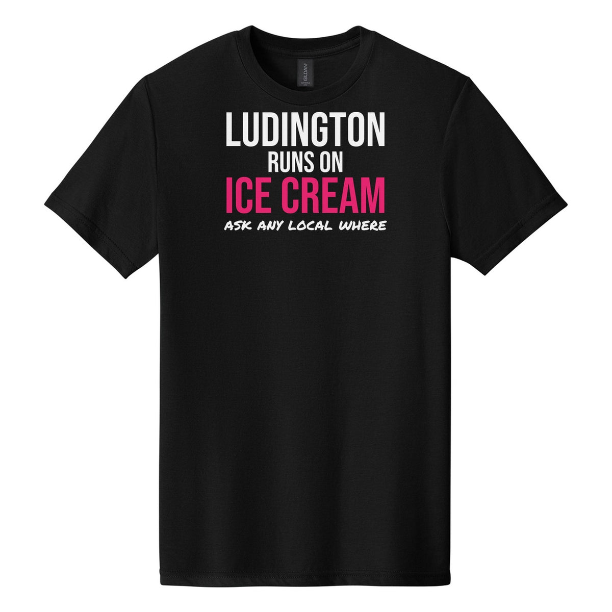 Ludington Runs On Ice Cream tee on Gildan Softstyle CVC 64000CVC in Pitch Black