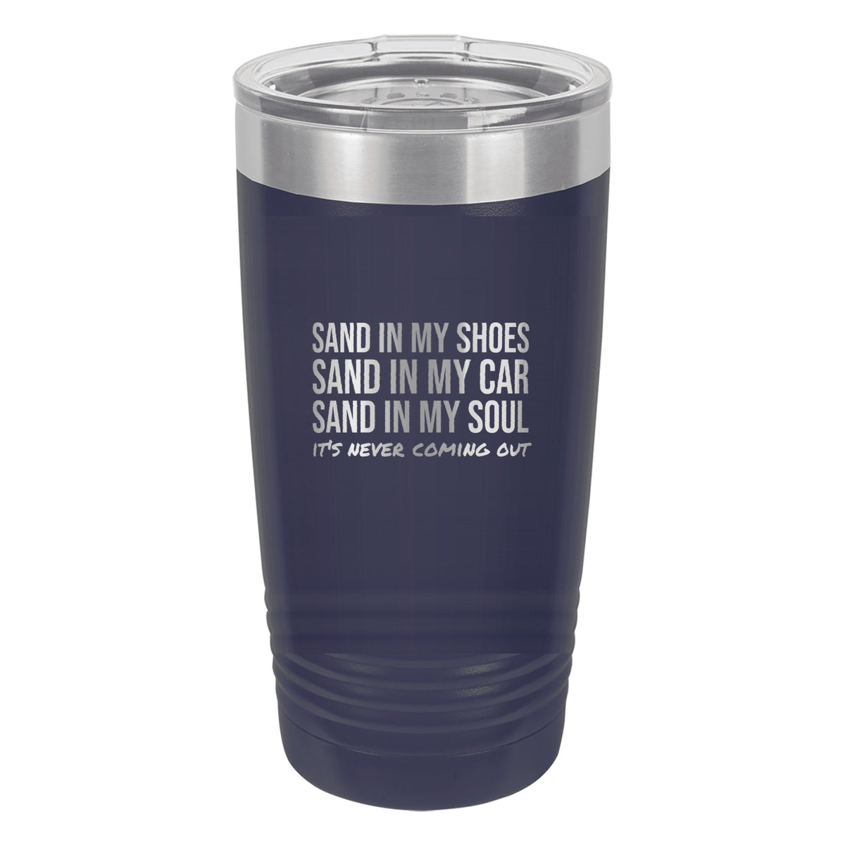 Sand In My Soul laser etched 20 oz Polar Camel ringneck tumbler in Navy Blue