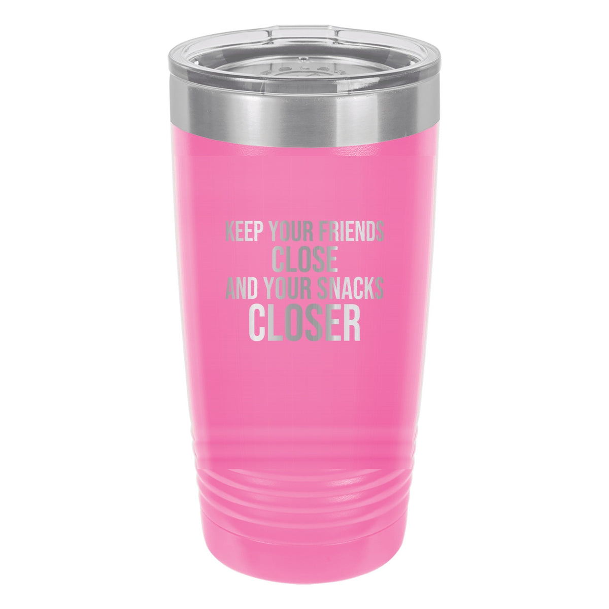 Keep Your Snacks Closer laser etched 20 oz Polar Camel ringneck tumbler in Pink