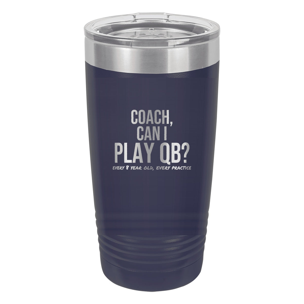 Coach Can I Play QB tumbler in Navy Blue