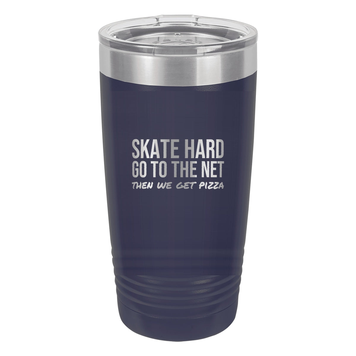 Skate Hard Go To The Net tumbler in Navy Blue