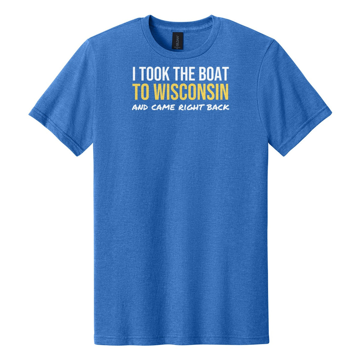 I Took The Boat To Wisconsin tee on Gildan Softstyle CVC 64000CVC in Royal Mist