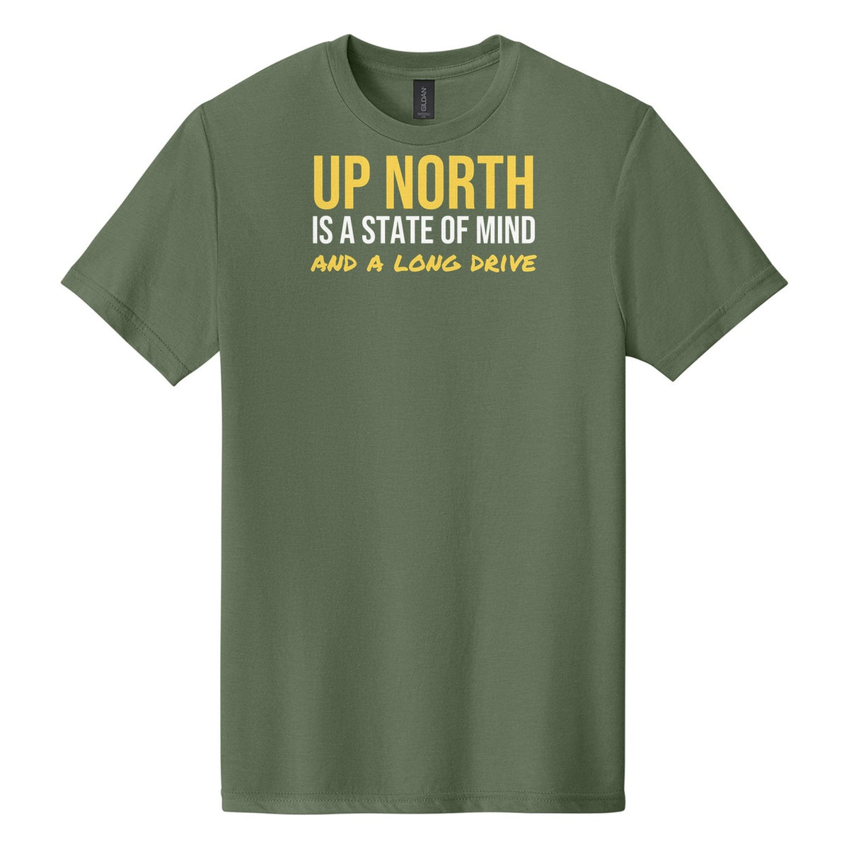 Up North Is A State Of Mind tee on Gildan Softstyle CVC 64000CVC in Cactus