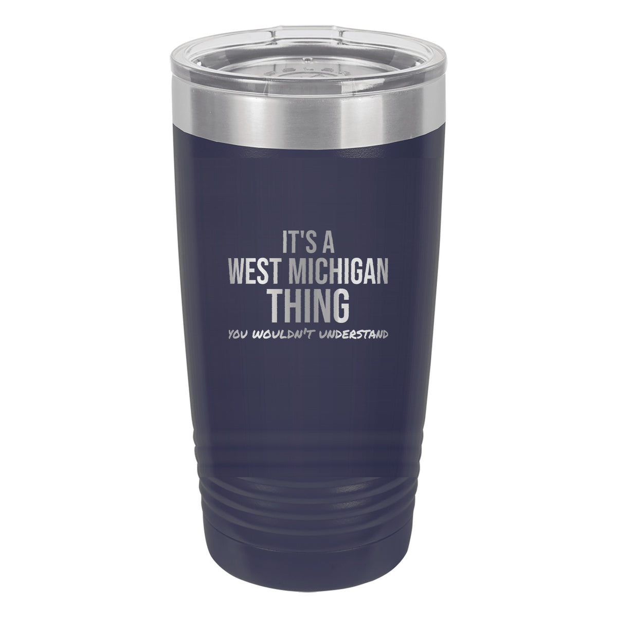 It's A West Michigan Thing laser etched 20 oz Polar Camel ringneck tumbler in Navy Blue